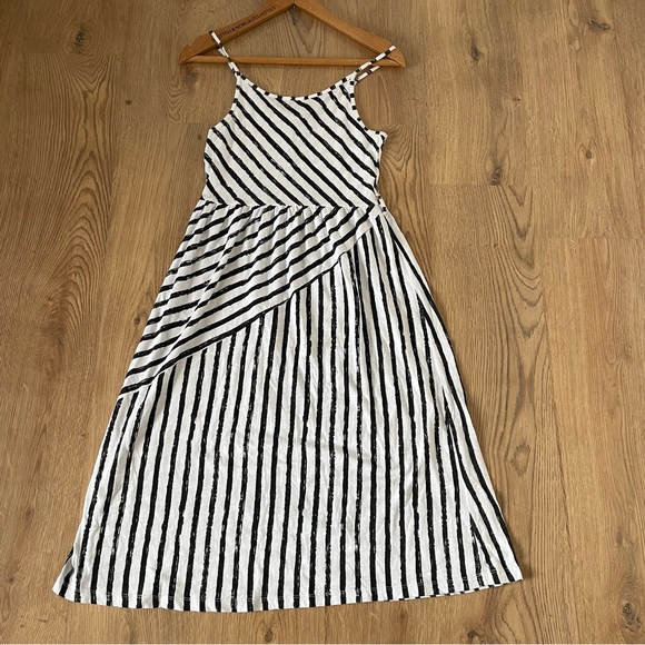 River Island Striped Slip Dress Size 10 Fit 8 White Black Strappy Midi - Picture 3 of 11
